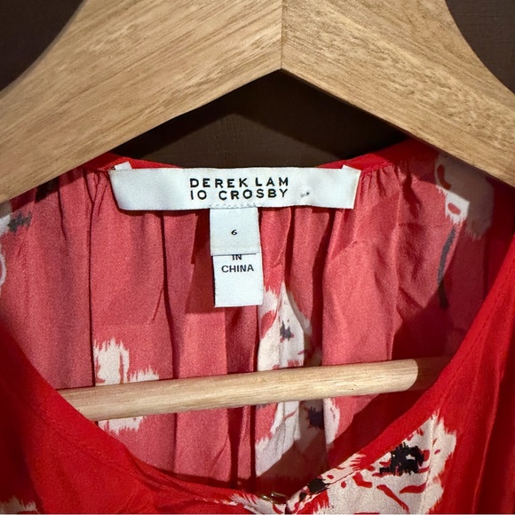 Derek Lam 10 Crosby Red Faux Wrap Dress Floral Silk Sleeveless Belted - SZ 6 - Picture 4 of 7